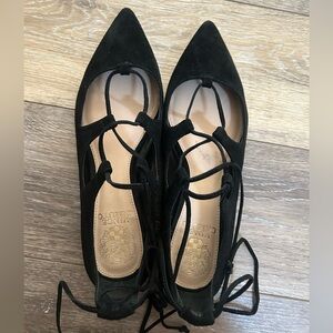 Vince Camuto Emmari Black True Suede 7.5 lace up ballet flat